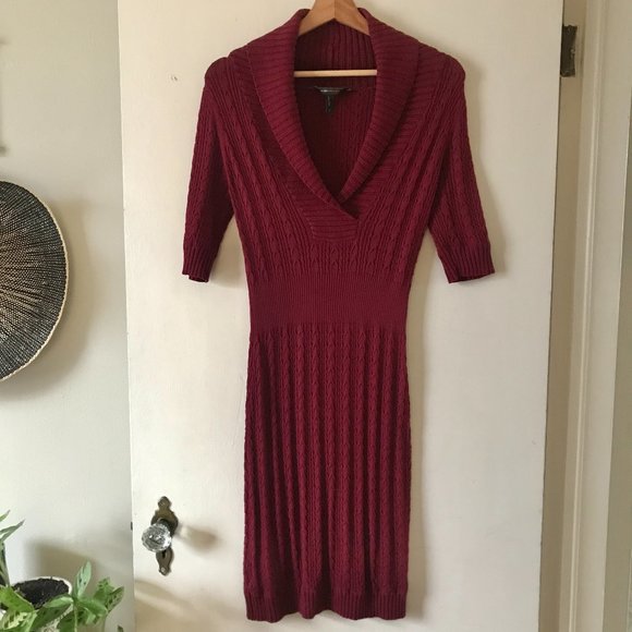 BCBG Merlot Bodycon V-Neck Sweater Dress, Size M - Picture 1 of 8